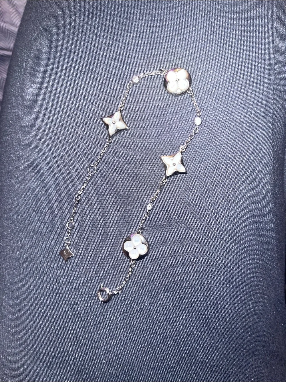 Louis Vuitton Monogram Station Bracelet in White and Silver